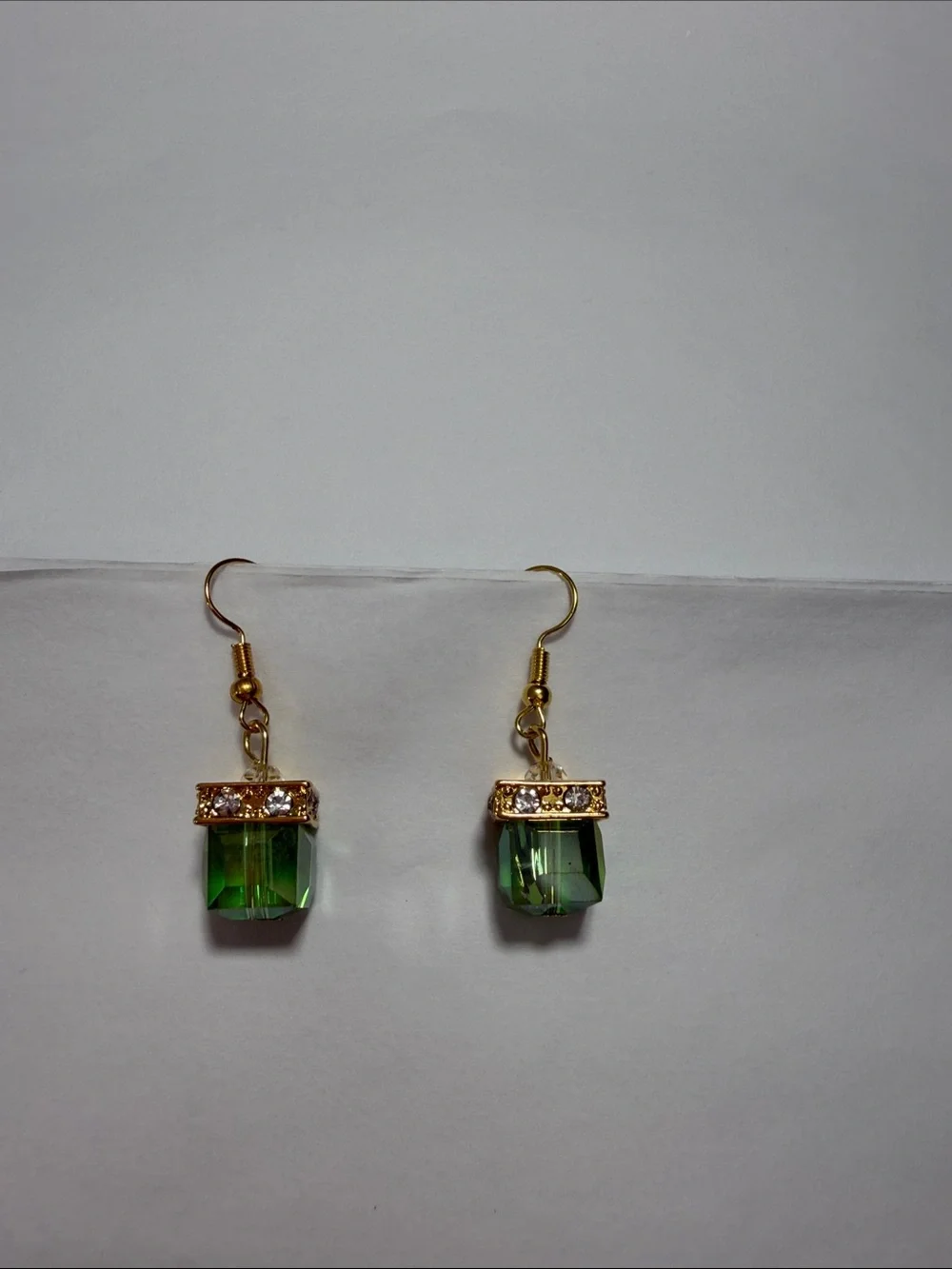 Gold-Tone Green Crystal Drop Earrings